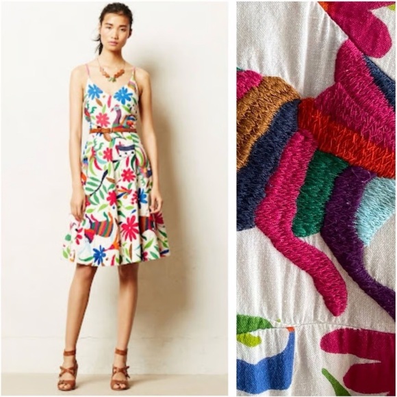 Anthropologie Dresses & Skirts - Anthropologie White Embroidered Floral Sundress with Multicolor Motifs